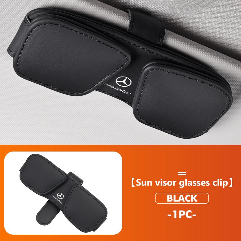 CRS1 Leather Car Sun Visor Glasses Case Card Ticket Pen Buckle Clip For Mercedes Benz CLK GLC W212 C200 C300 W203 W204 W205 W169 W176