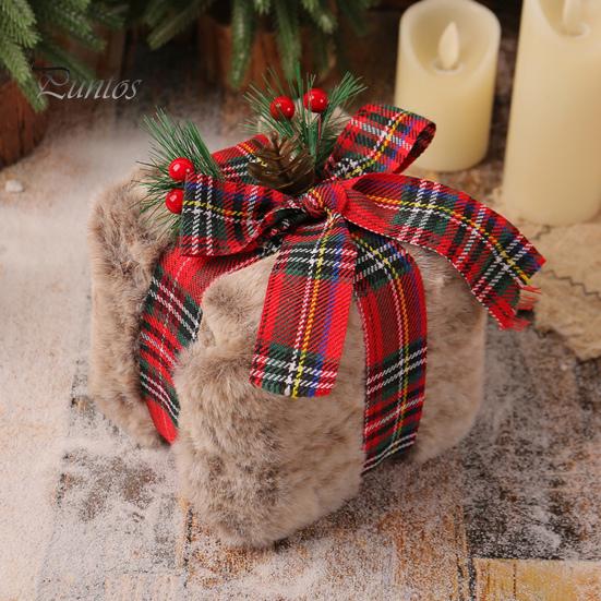 Украшение рождественской подарочной коробки, плюшевая подарочная коробка-куб с бантом, создатель теплой праздничной атмосферы для украшения домашней вечеринки на рождественскую елку