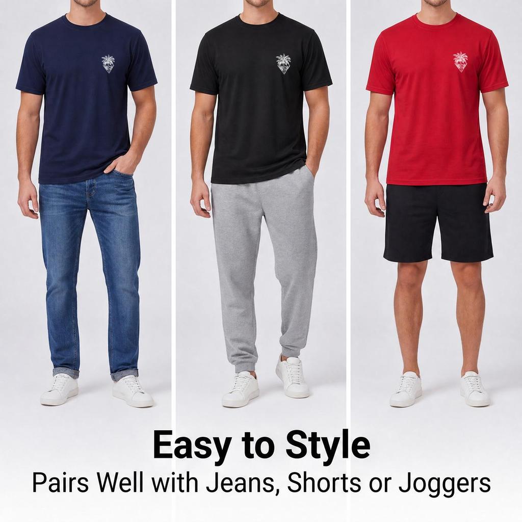 New men's short-sleeved T-shirt with palm tree print, perfect for vacation and leisure, comfortable and soft, a summer essential.