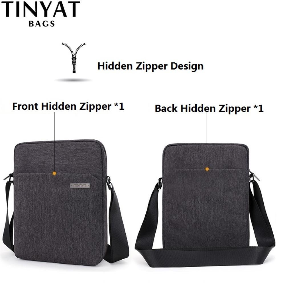 TINYAT Мужские сумки на плечо Холщовые сумки для мужчин 9,7-дюймовая повседневная водонепроницаемая школьная сумка через плечо Деловая мужская сумка через плечо Серая мужская
