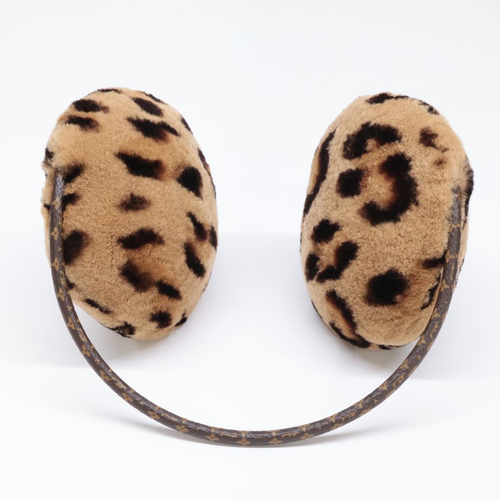 Louis Vuitton Отличное состояние M67411 Cache Oreille Leogram мех леопардовый принт ушной шарф Шарф Бежевый x темно-коричневый Б/у