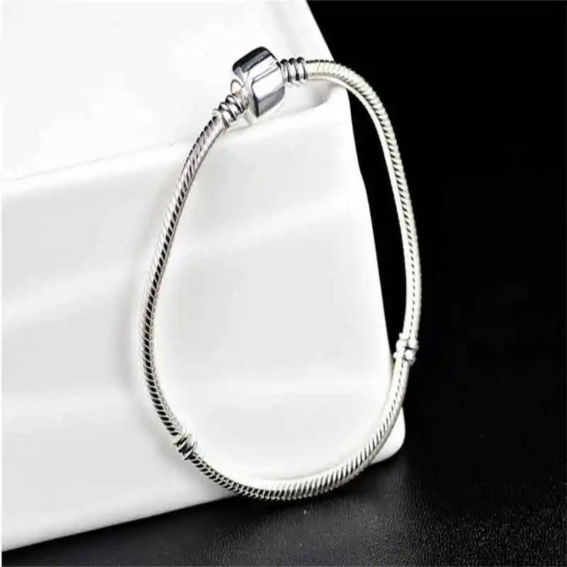 925 Sterling Silver Famous Brand Original Certified Bracelet for Women DIY Charms Beads Snake Link Chain Classic Wrist Jewelry