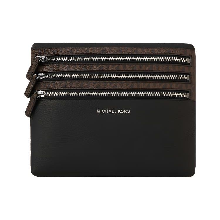 Michael Kors Кожаная клатч-сумка с логотипом Mk, средняя, мужская, черная, темно-коричневая 36H1LGFU2L-201