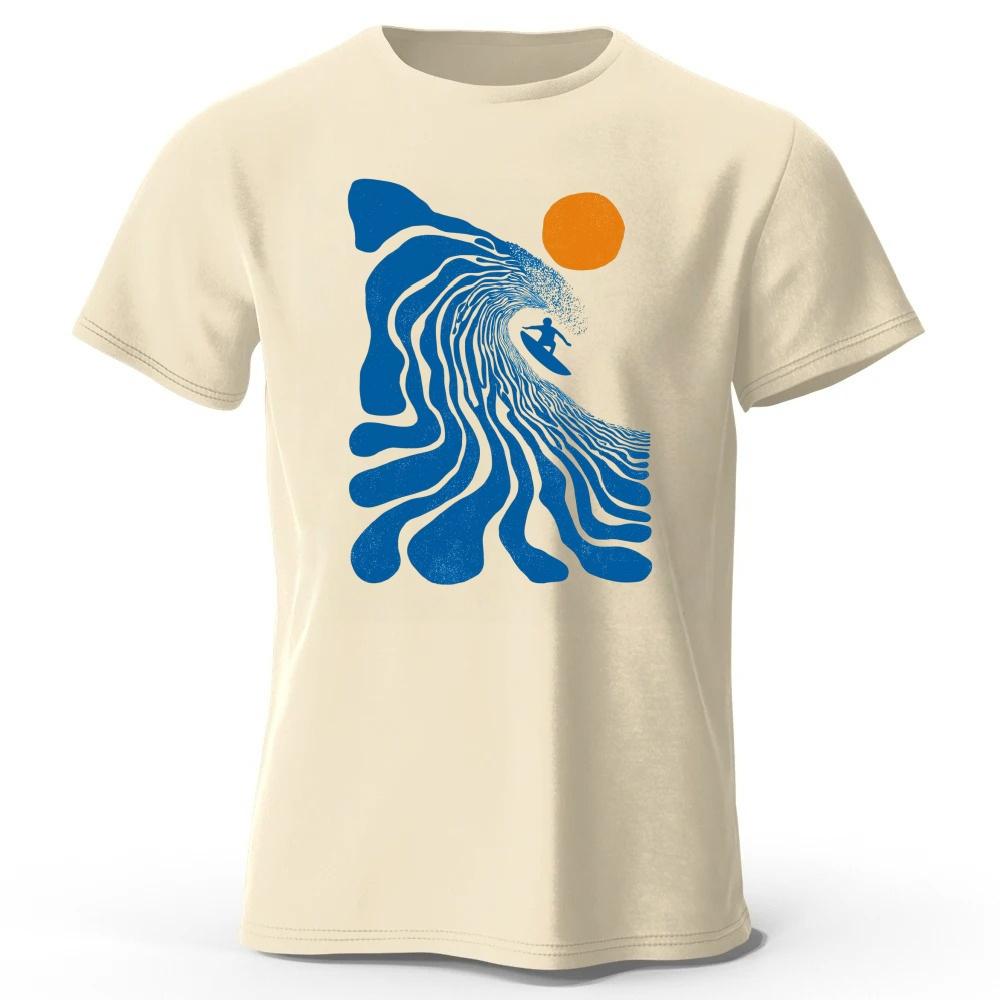 Summer Art Style Surfing Pure Cotton Short Sleeved Mens Daily Wear Plus Size Soft and Comfortable Travel Street Sports Tshirt