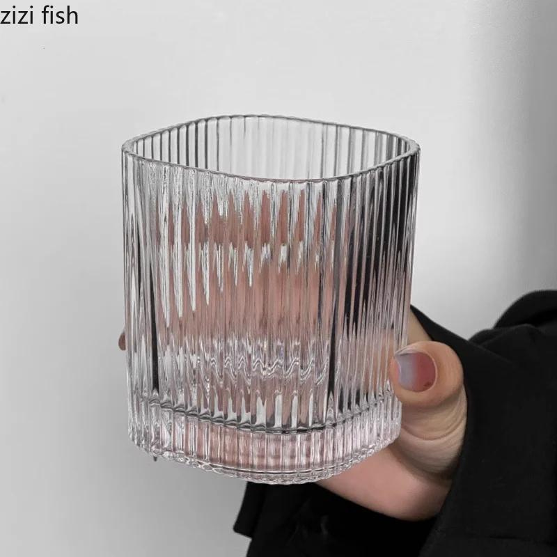 Прозрачная стеклянная кружка с вертикальными полосками, квадратная кружка для кофе, стаканы для сока, стаканы для воды, стаканы для холодных напитков, бокалы для вина, стаканы для питья