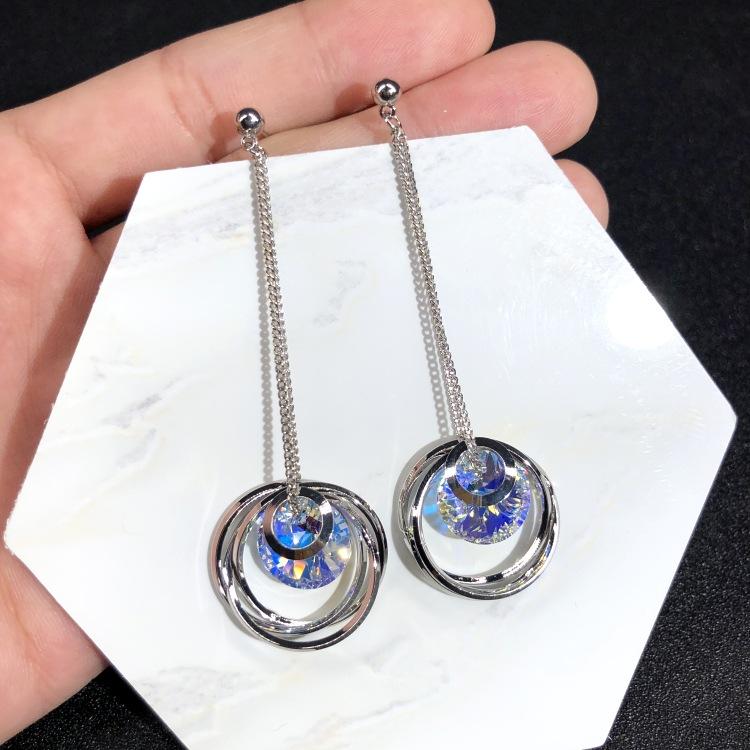 Австрийские серьги из супер-блестящего хрусталя, серьги-пусеты, нишевые серьги с высококлассным темпераментом, длинные простые серьги, серебряные иглы 925 пробы.