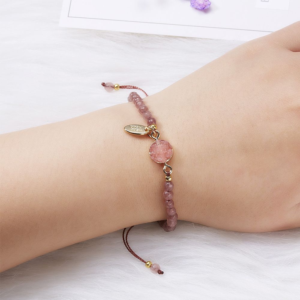Women Simple With Stone Bangle Adjustable 4MM Bead Jewelry Natural Stone Handmade Bracelet