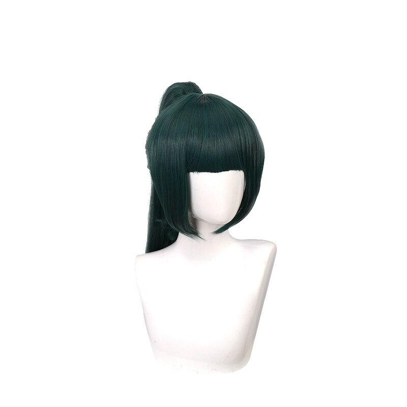 Anime Maki Zenin Cosplay Wig Jujutsu Kaisen Dark Green Ponytail Heat Resistant Synthetic Hair Anime Cosplay Wigs