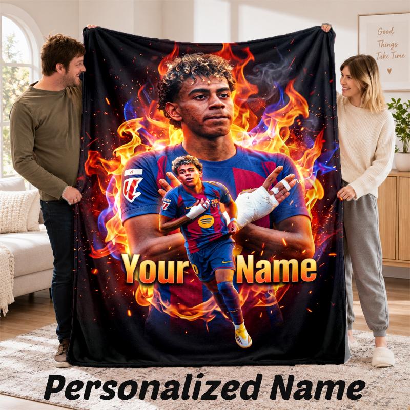 Lamine Yamal Personalized Flannel Blanket Custom Name Text Soft Throw Blanket Home Decor