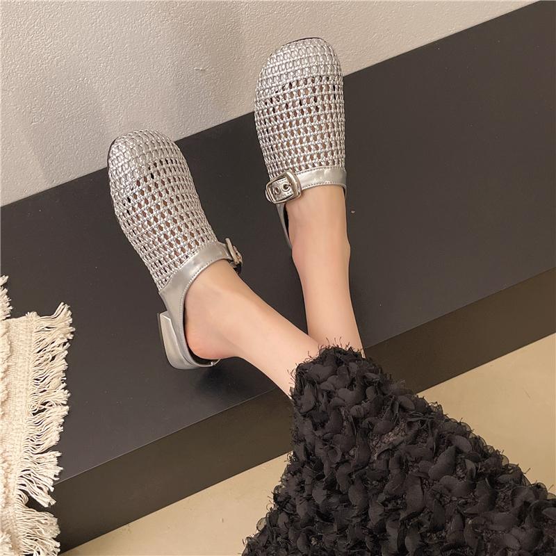 Модные женские тапочки-полубосоножки 2025 Новые женские плетеные ажурные римские тапочки Летние мюли Женская обувь