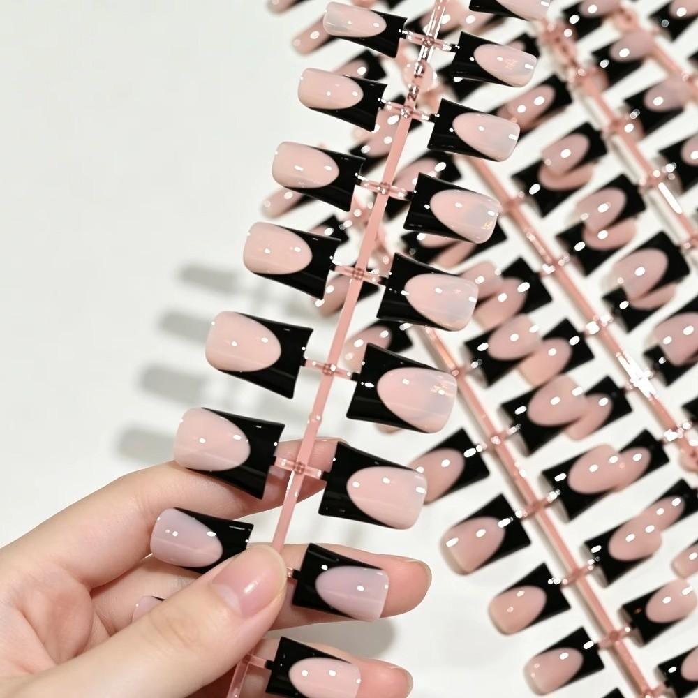 120 Pieces Glossy Black Duck Press On Nails Nude Medium French Tip Nails For Nail Art