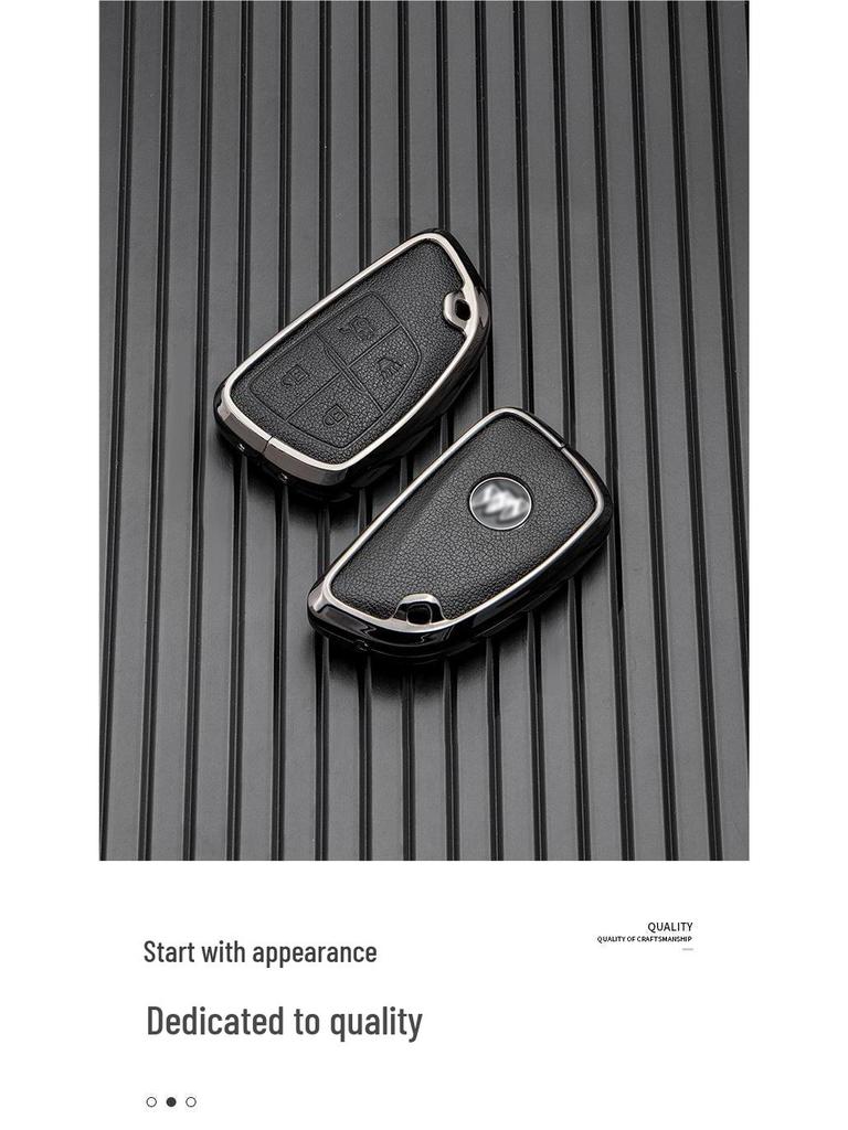 Кожаный сплав чехол для ключей для 2021-2022 Buick Envision - Металлическая полная обертка, Двусторонняя защита