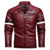 Осенне-зимняя мужская кожаная куртка для езды на мотоцикле, модная вышивка, искусственная кожа, застежка-молния, верхняя одежда, ветрозащитная ветровка