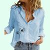 Women Fashion Cotton Linen Shirt Summer&fall Floral Print Long Sleeve Top Ladies Casual Stand-neck Buttoned Blouse