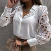 Lace Hollow Out Women Shirts Spring Vintage Button Up White Top Femme Sexy Blouse Black Long Sleeve Mesh Design Tops