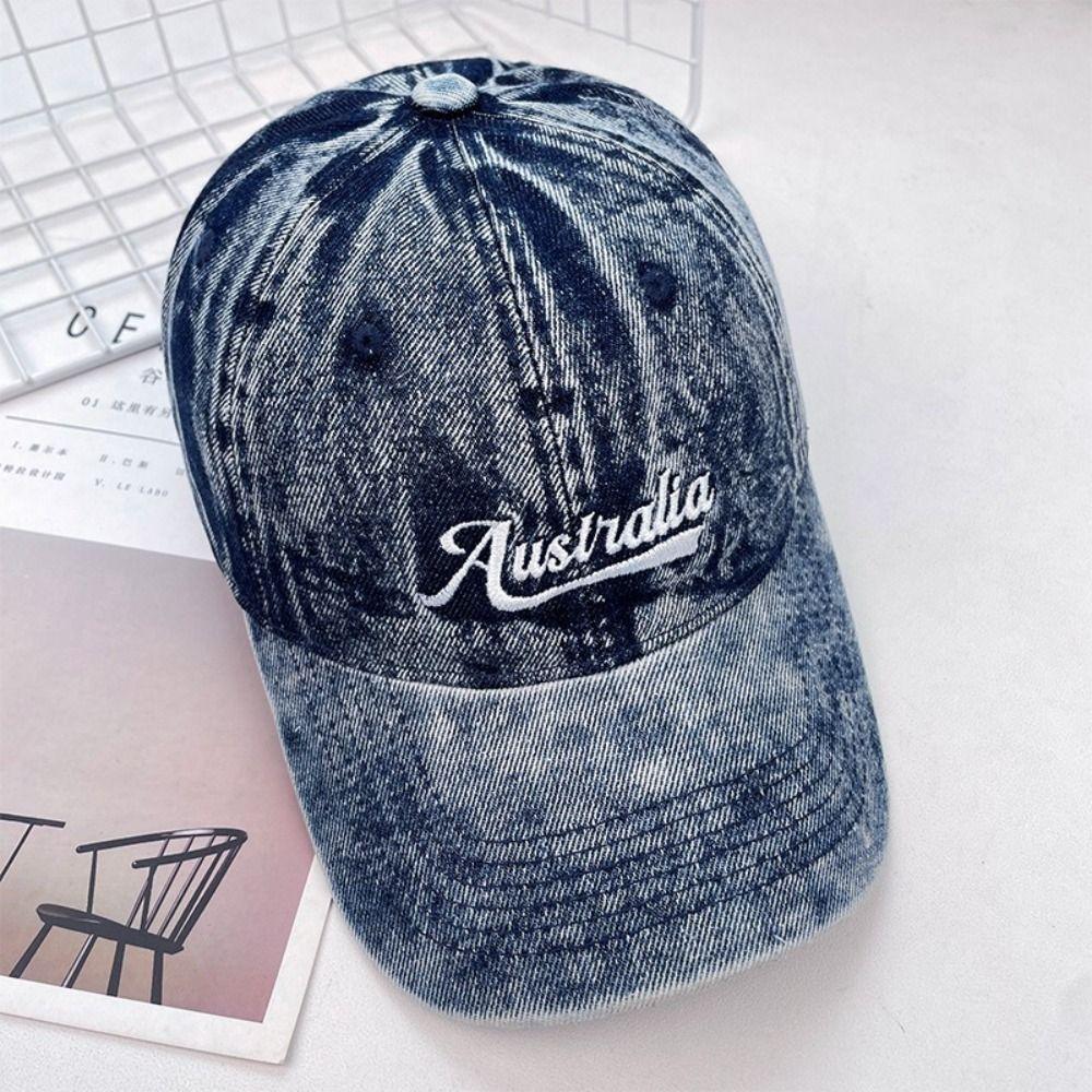 Wide Brim Denim Baseball Cap Korean Style Casual Duckbill Hat Letter Embroidery Peaked Cap Women