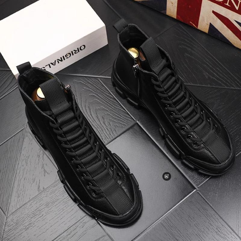 Высококачественная мужская повседневная обувь Кожаные кроссовки на платформе Кожаный тренд Высокие ботинки на молнии Zapatos Hombre b8