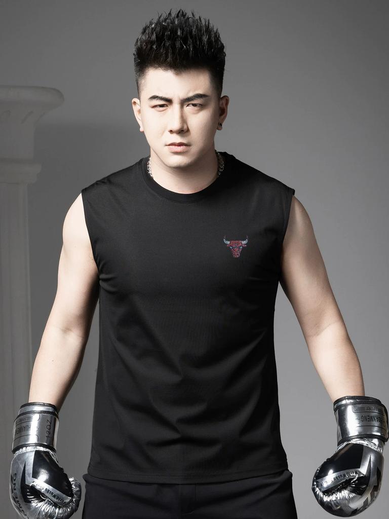 European Style American-Style Round Neck Vest for Men, Summer Outerwear, Sports, Fitness, Casual Sleeveless T-Shirt, Men's Tank Top