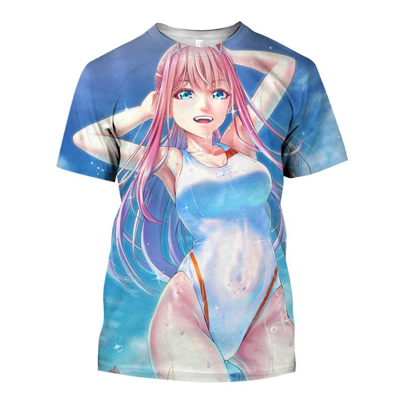 Летняя популярная мужская одежда аниме Darling In The Franxx Sexy Girl 3D Мужская футболка модная повседневная женская футболка с коротким рукавом большого размера
