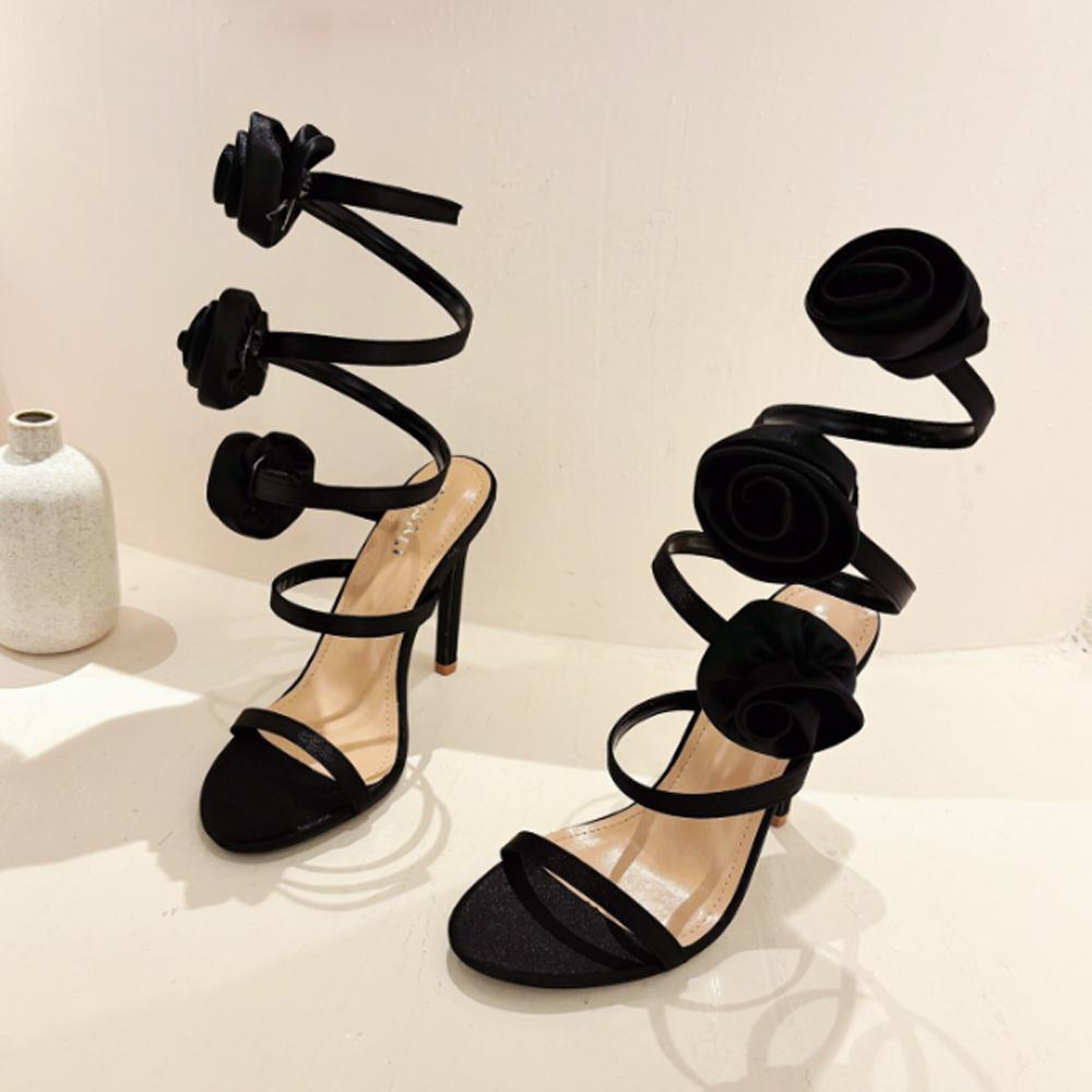 Новые женские сексуальные туфли на высоком каблуке с цветочным ремешком на щиколотке, римские сандалии с открытым носком, модные туфли для ночного клуба и вечеринки