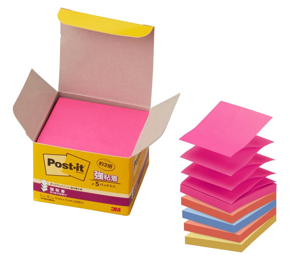 Strong Adhesive Sticky Notes Note Refill 4 Colors Pack Post-it Pop-up Multi-color 5-Book 654-5SSPOP-APT