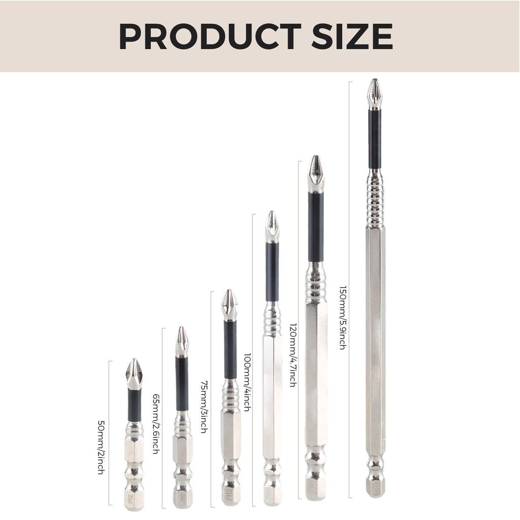 Magnetic Screwdriver Bit Set Steel 1/4inch Shank Electric Screwdriver Bits Cross Head Impact Screw Driver Bit