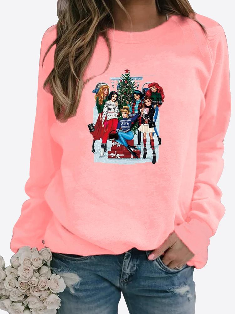 Spring and Autumn Women's Christmas Theme Printed Sweater Thickened Round Neck Long Sleeve Casual Sweatshirt Plus Size Top