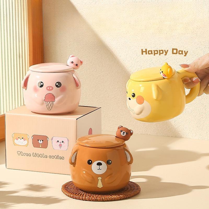 Cartoon Animal Ceramic Mug Creative Coffee Milk Tea Water Cup Cute Children Breakfast Cups Couple Mugs Household Drinkware