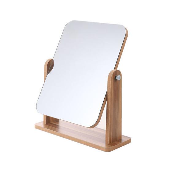 360 Degrees Rotatable Makeup Mirror with Wooden Base High Clarity Men Women Desktop Vanity Mirror Portable Travel Rectangle Cosmetic Mirror