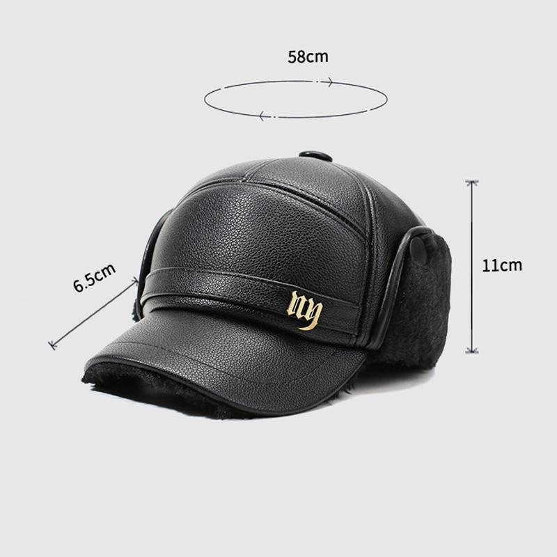 Men's Leather Hat Winter Warm Ear Protection Hat for Middle-Aged and Elderly People Bomber Hat Thick Cold-Proof Cap
