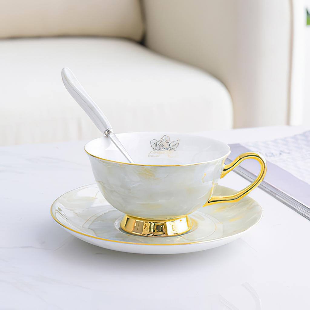 Ceramic Gold Inlay Tea Pot and Cup Set Marbling Purple Drinkware Europe Ceramic Mug Sugar Bowl Creamer Afternoon Tea Coffeeware