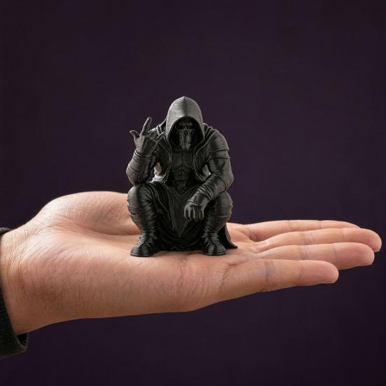 Мини-фигурка черепа с капюшоном, напечатанная на 3D-принтере, Настольное украшение в темном стиле, Крутой скелет с жестом рок-музыканта, Декор для кабинета, комнаты для киберспорта