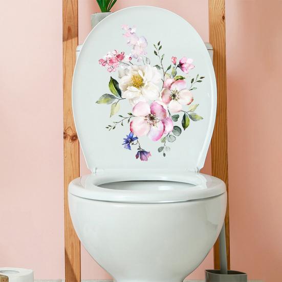 Toilet Lid Sticker Strong Stickiness PVC Waterproof Easy-peel Flower Theme Toilet Seat Decal