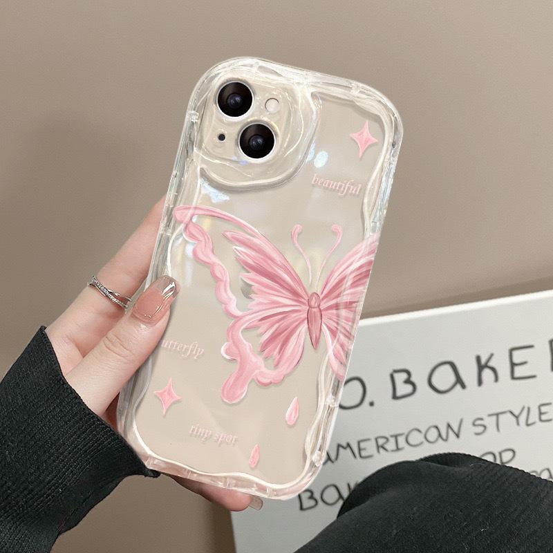Розовый чехол для iPhone с бабочками: Совместимо с iPhone 15 Plus, 16 Pro Max, 17, 13 и 14. Прозрачный и Девичий Дизайн.