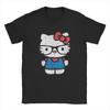 Hello Kitty Distressed Nerd Glasses T-Shirts for Men Novelty Pure Cotton Tees Crew Neck Short Sleeve T Shirt Clothes#Color