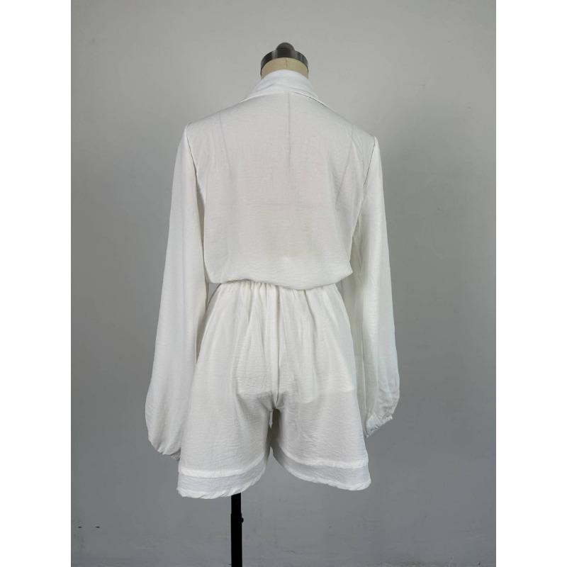 Женская летняя повседневная однотонная рубашка с рукавами-пузырьками, комплект с широкими шортами и темпераментом