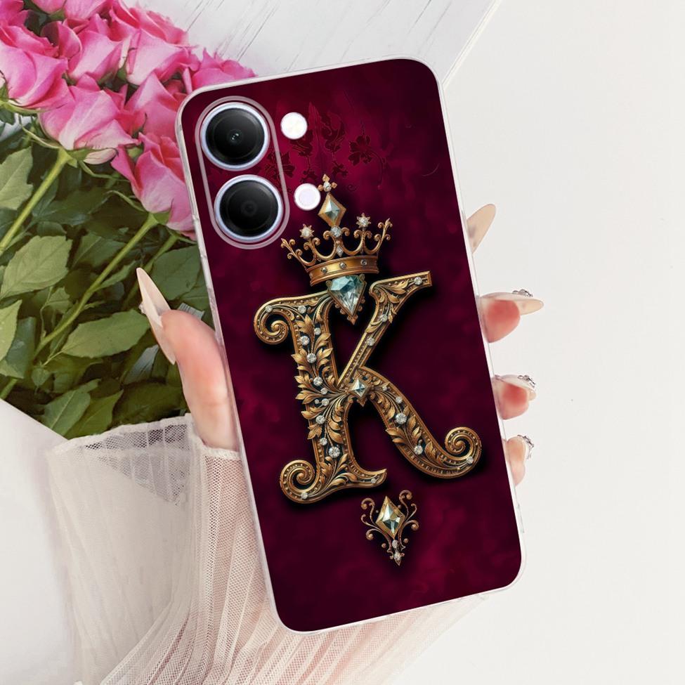 Прозрачный чехол для Vivo Y05 Чехол Роскошные буквы от A до Z Модный для мальчиков и девочек Крутая корона Мягкий корпус для VivoY05