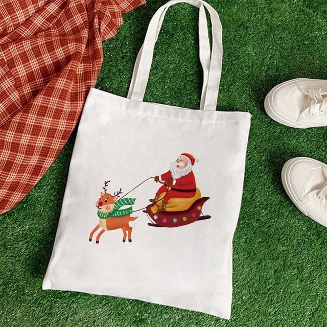 Большая вместительная сумка для книг, многоразовые рождественские сумки на плечо, ручная сумка Санта-Клауса, складная сумка для покупок, повседневная холщовая сумка-тоут, подарочные пакеты