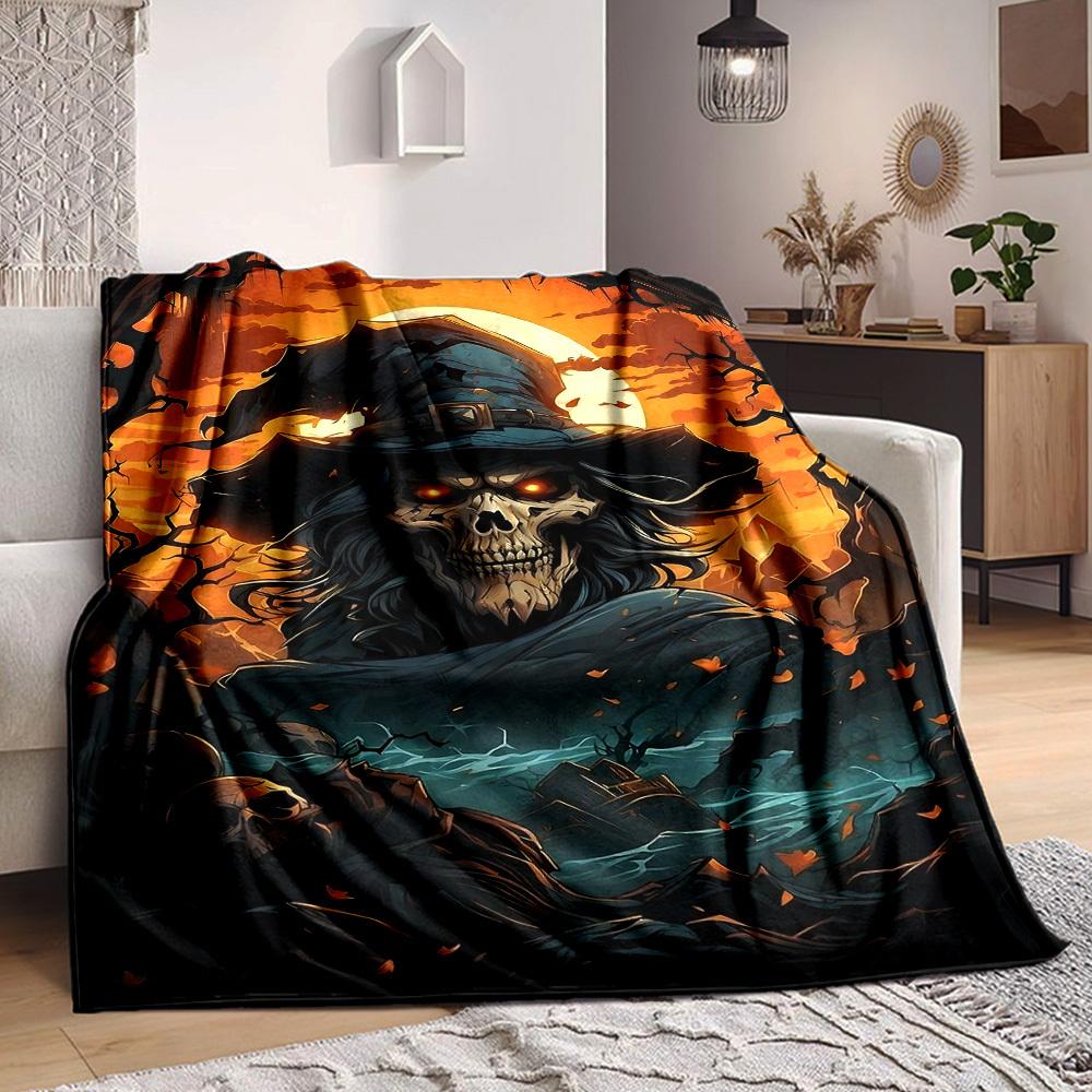 1pc Skeleman Halloween Blanket, Lightweight Flannel Throw Blanket for Sofa, Bed, Travel, Camping, Living Room, Office, Couch, Chair, and Bed