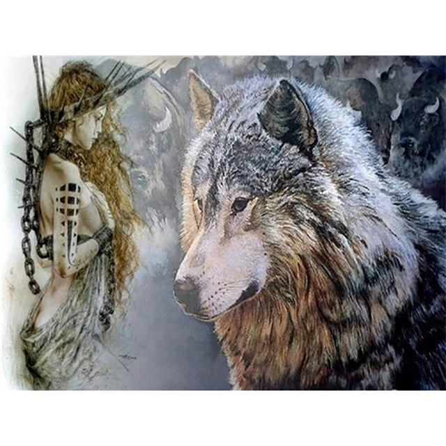 Волк DIY 5D алмазов картина вышивки крестом комплект полный круглый смолы животных Алмазная вышивка волки мозаика горный хрусталь домашний декор