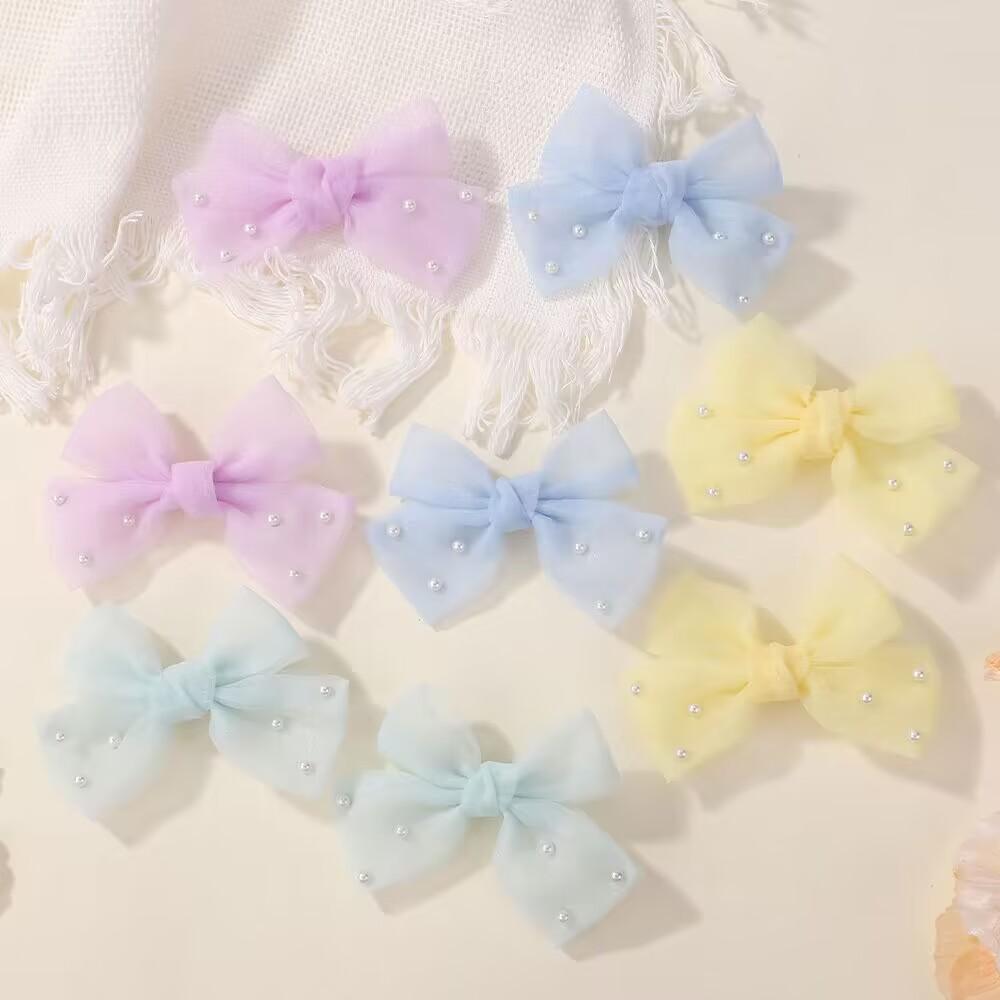 2 шт./набор Жемчужные банты Заколки для волос Милые Сладкие Девочки Боковая заколка Однотонная заколка ручной работы с бантом Аксессуары для волос Головной убор Подарки