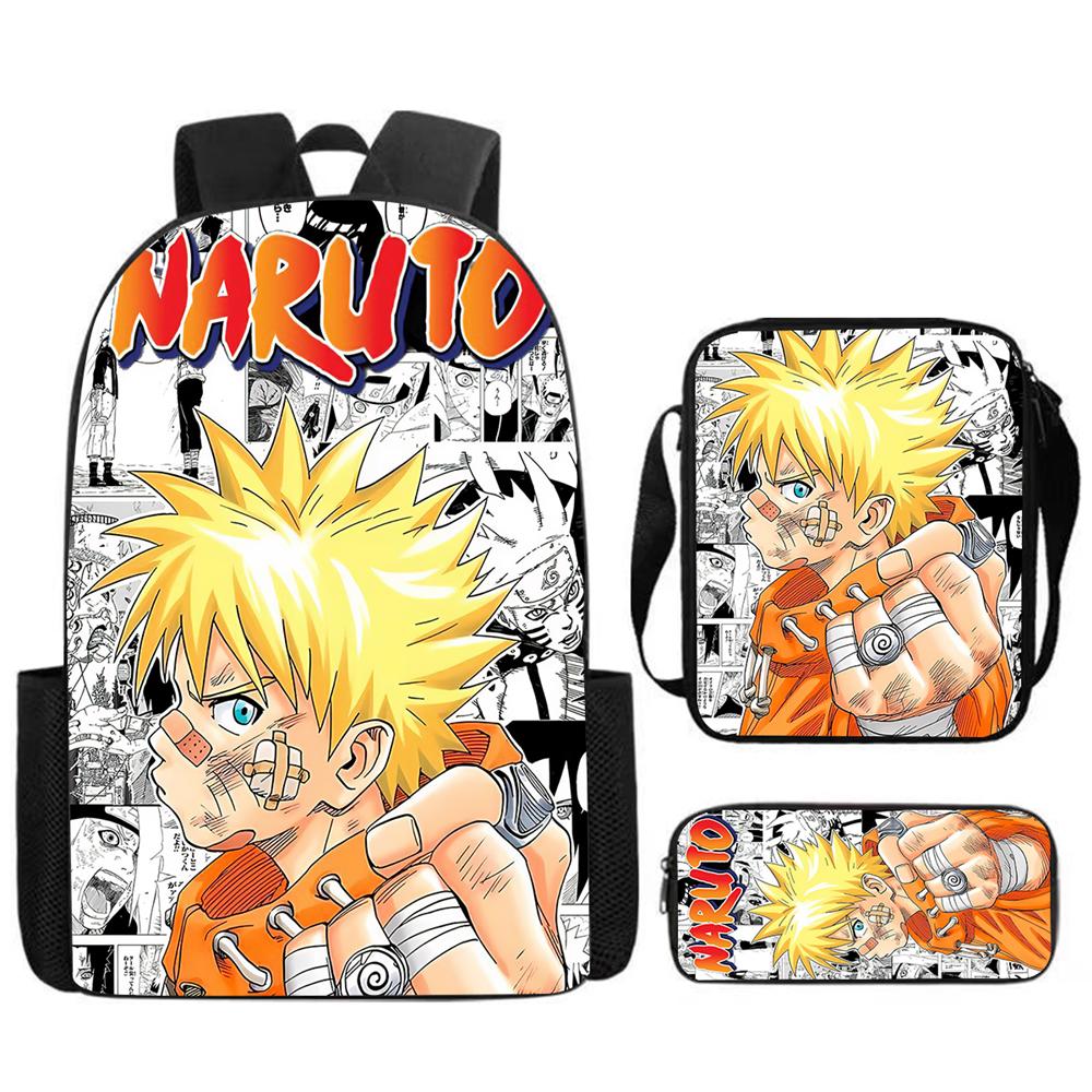 Набор из 3 предметов РЮКЗАК NARUTO для детей, Мочила с сумкой через плечо и пеналом, Легкий и прочный, для детей от 6 до 10 лет