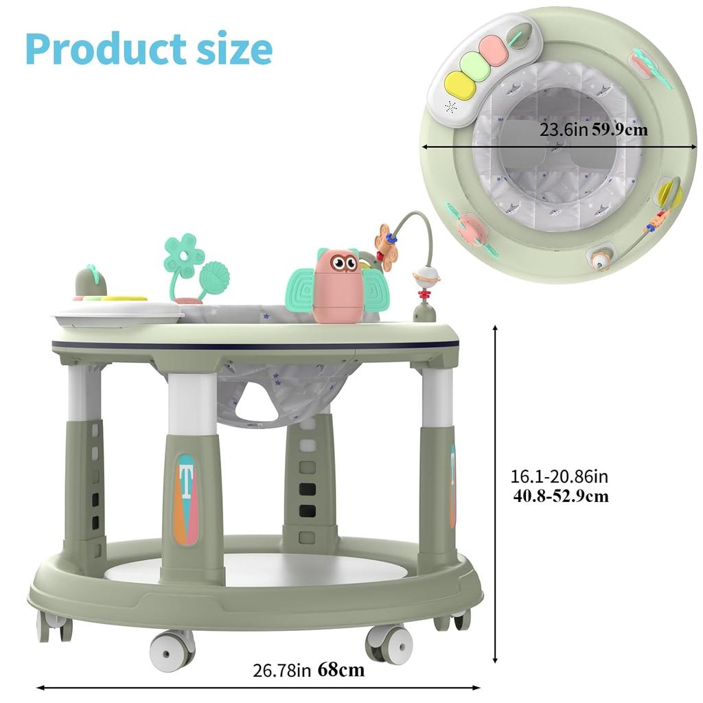 Baby Walker with 5 Adjustable Heights Baby Activity Center Features 360° Swivel Seat Music Detachable Toys Bounce Foot Pad