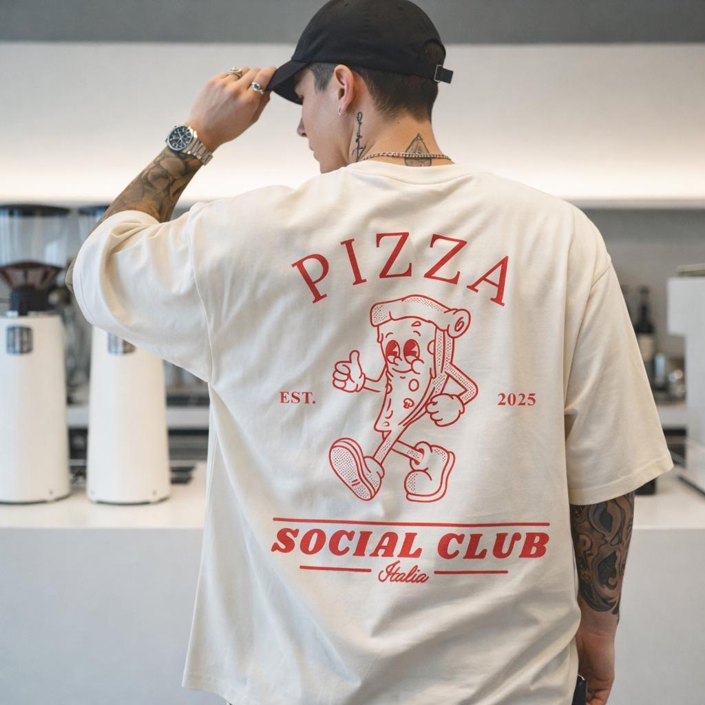 Винтажная футболка Pizza Social Club – Ретро футболка для любителей итальянской еды Y2k с коротким рукавом Классическая оверсайз Унисекс Харадзюку высокое качество