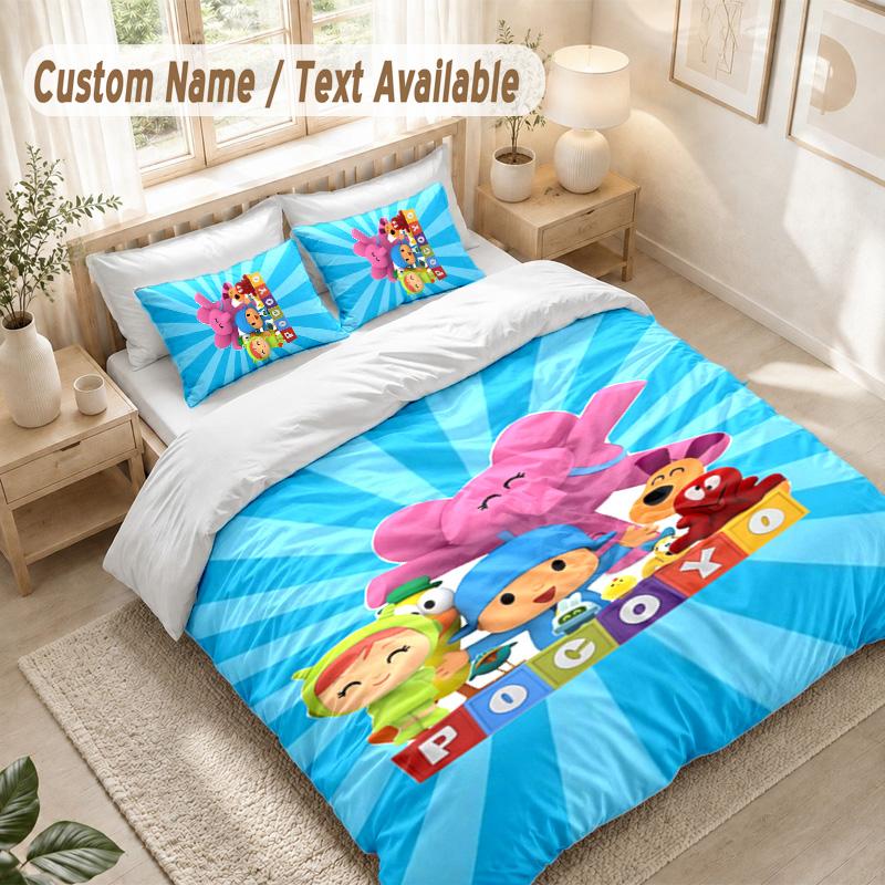 Pocoyó cartoon Bedding Set, 1 Duvet Cover & 2 Pillowcases Soft Comfortable Bedroom Home Textile Decor