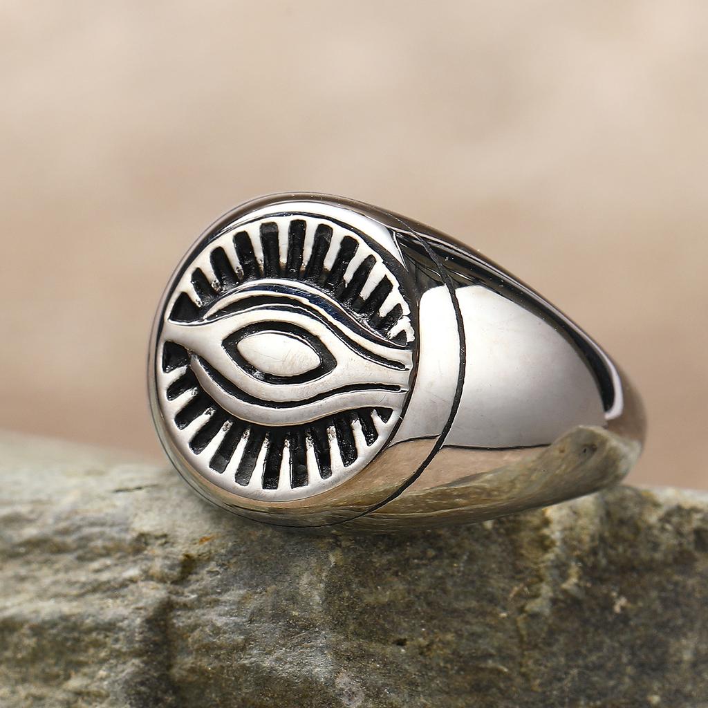 Fashion Retro Devil's Eye Men's Stainless Steel Ring Vintage Personalised Titanium Jewellery Accessories Two Colours Splicing Design Boy Finger Ring