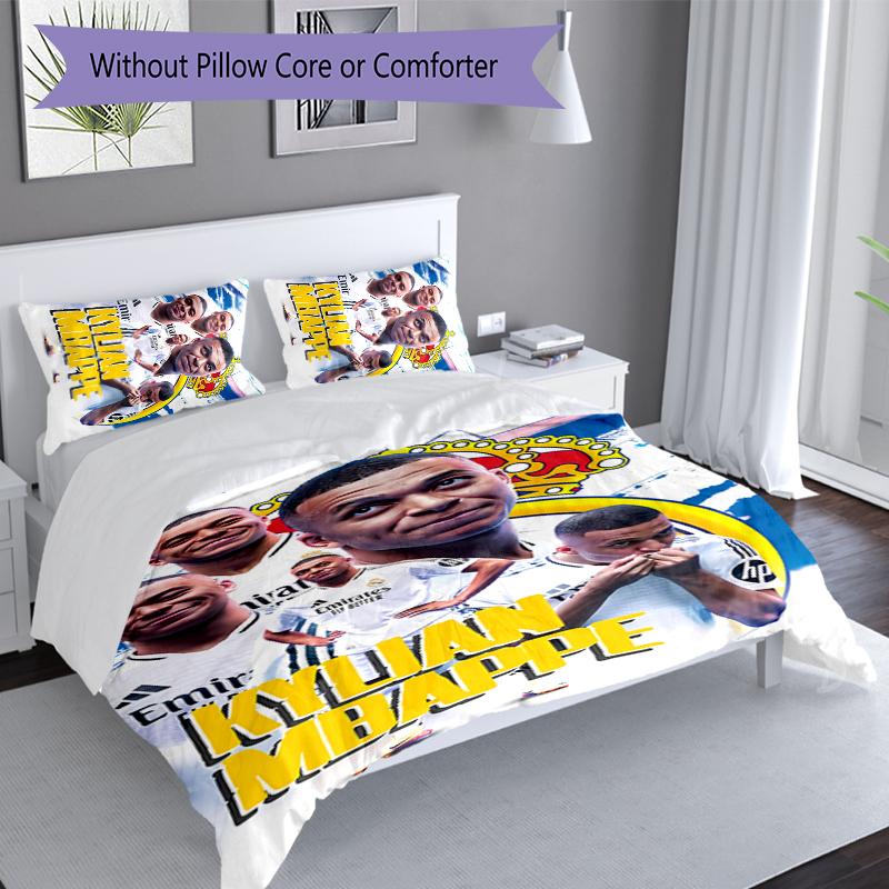 3pcs Kylian Mbappé Duvet Cover Set, Includes 1 Duvet Cover and 2 Pillowcases,Skin-Friendly&Comfortable Fabric,Suitable Bedding Sets