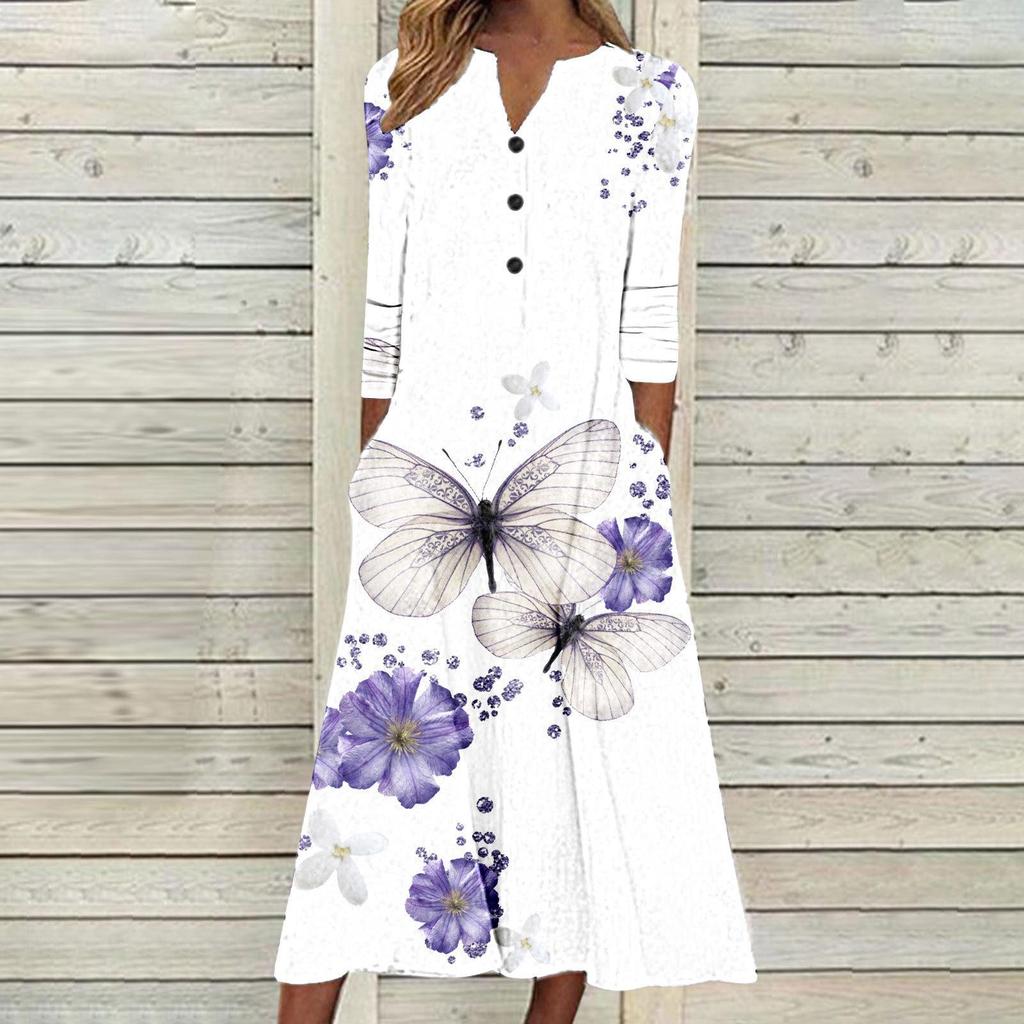 Женское осеннее платье макси с принтом, длинный рукав, открытая грудь, юбка