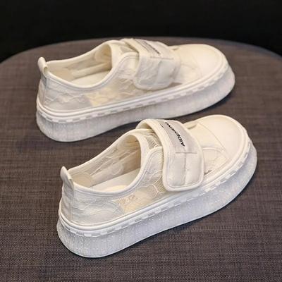 Модная женская обувь 2024 года, модные летние повседневные белые туфли с вырезами, кружевные, парусиновые, полые, дышащие, на платформе, плоские туфли, женские кроссовки