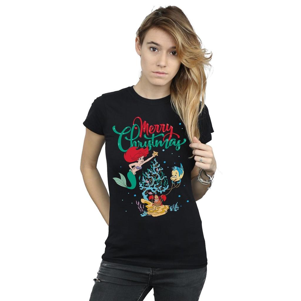 Disney Womens/Ladies Princess Ariel Merry Christmas Cotton T-Shirt